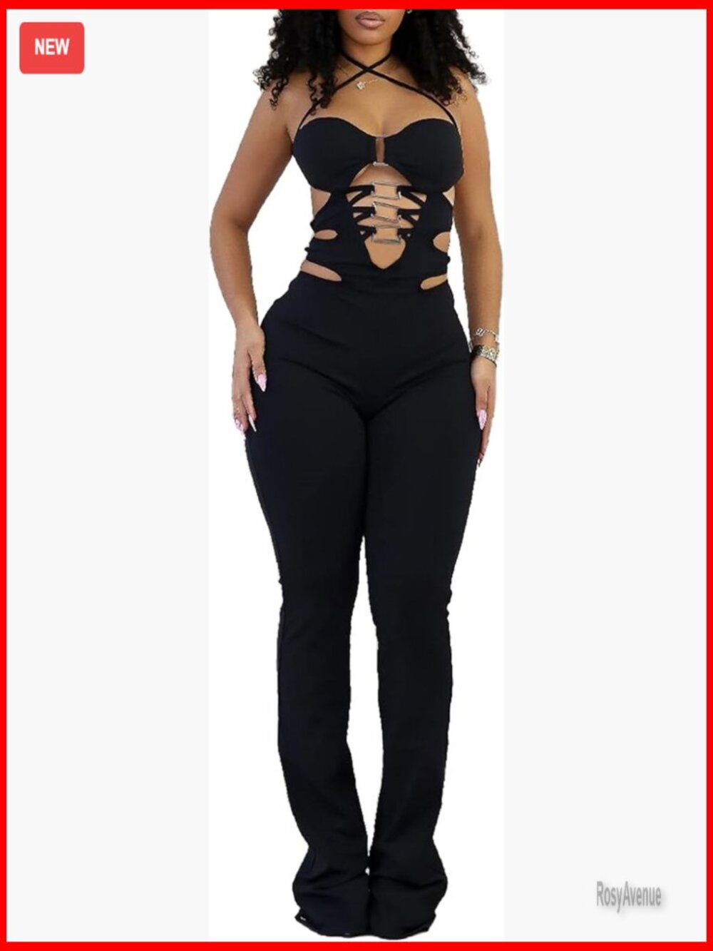 Sleeveless Halter Jumpsuit with Hollow Out Detail Club Bodycon Romper
